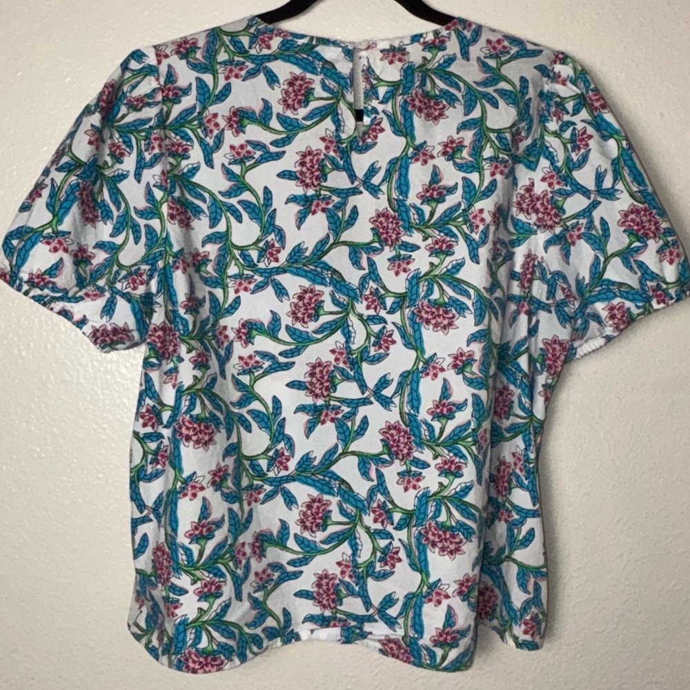 J. Crew Puff-sleeve Top Women's Size Large in Pink/blue floral Print 100% cotton - Picture 12 of 16